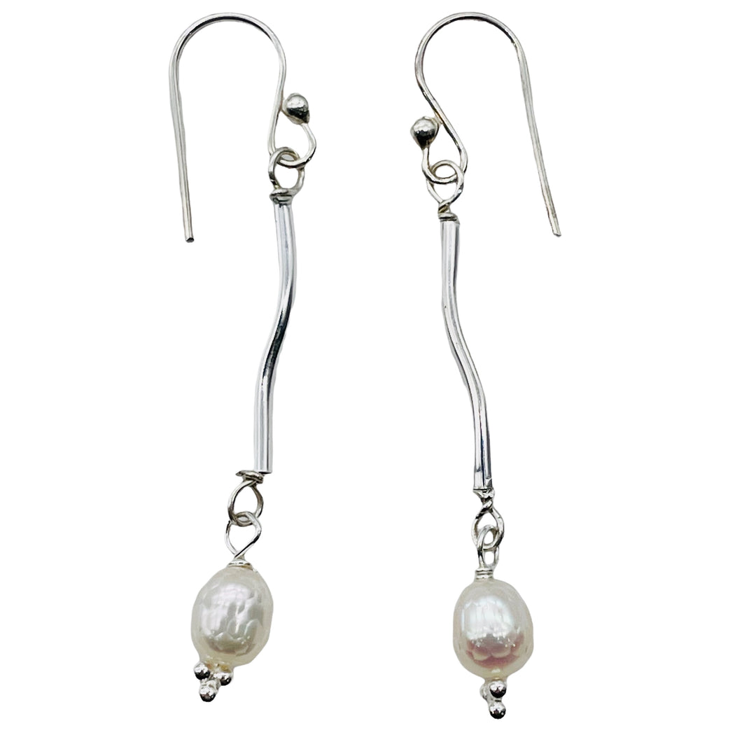 Stunning Faceted White Pearls Sterling Silver Earrings | 2