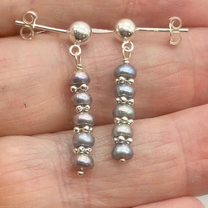 FW Pearls Sterling Silver Drop/Dangle | 1 " Long | Blue Silver | 1 Post Earrings