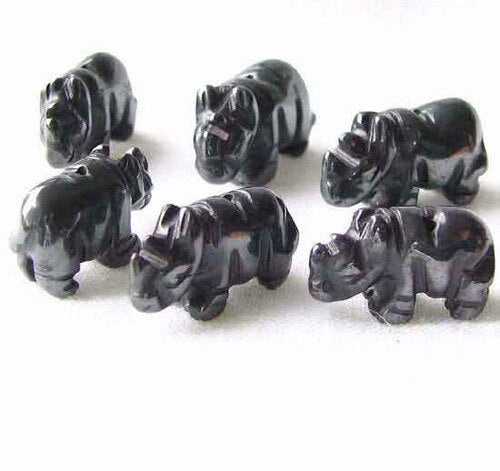 Sturdy 2 Carved Hematite Rhinosceros Beads 9275HM | 20x13x8mm | Silver black - PremiumBead Primary Image 1
