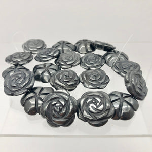 Bloomin' Carved Hematite Rose Flower Figurine Worry Stone | 21x7mm | Silver Black - PremiumBead Alternate Image 8