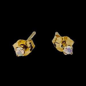 Opal 14K Gold 2mm Round Stud Earrings | 2mm | Blue Orange Fire | 1 Pair |