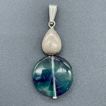 Load image into Gallery viewer, Fluorite Sterling Silver Striped Coin | 1 3/4&quot; Long | Blue/Purple | 1 Pendant |
