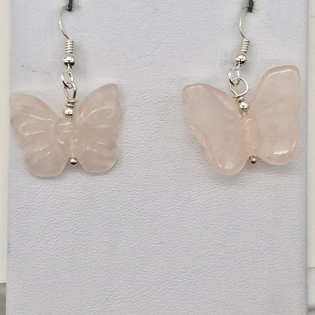 Flutter Rose Quartz Butterfly Sterling Silver Earrings | 1 1/4 inch long | - PremiumBead Primary Image 1