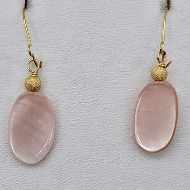 Shimmer! Carved Pink Mother of Pearl Earrings with Gold Disco Ball | 14Kgf | - PremiumBead Primary Image 1