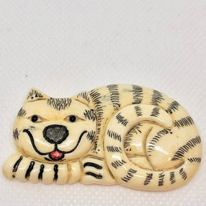 1 "Cheshire Cat" Carved & Scrimshawed Waterbuffalo Bone Bead 010710L - PremiumBead Primary Image 1