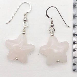 Carved Rose Quartz Starfish Sterling Silver Semi Precious Stone Earrings - PremiumBead Primary Image 1