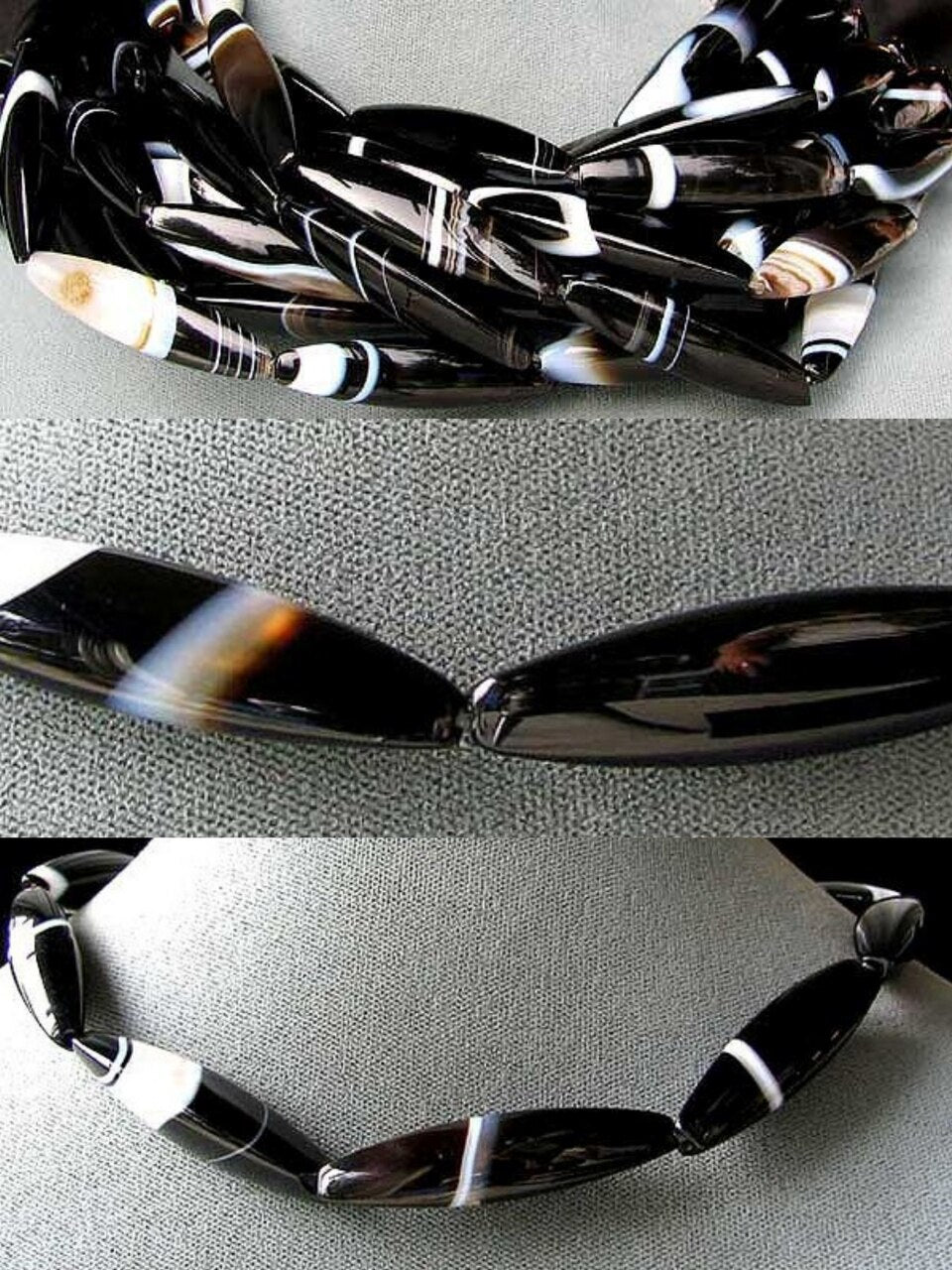 Black & White Sardonyx 3-Sided 40x10mm Rice Beads Strand 105983 - PremiumBead Primary Image 1