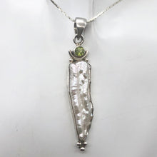 Load image into Gallery viewer, Exotic! Biwa Pearl Pendant Necklace with Peridot in Sterling Silver Setting - PremiumBead Alternate Image 4
