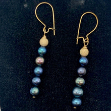Load image into Gallery viewer, Shinning Teal Fresh Water Pearl 14K Gold Filled Earrings | 2&quot; long |
