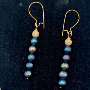 Shinning Teal Fresh Water Pearl 14K Gold Filled Earrings | 2" long |
