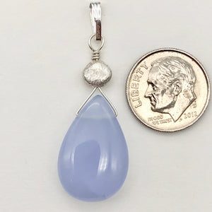 Blue Chalcedony Designer Sterling Silver Pendant | 22x14x6mm | 1 3/4" Long |