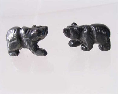 Roar! 2 Hand Carved Natural Hematite Bear Beads 9252Hm | 13x18x7mm | Silver black - PremiumBead Primary Image 1