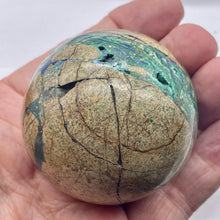 Load image into Gallery viewer, Azurite Malachite Chrysoprase Scry Crystal Sphere | 60mm | Green/Blue/Brown | 1
