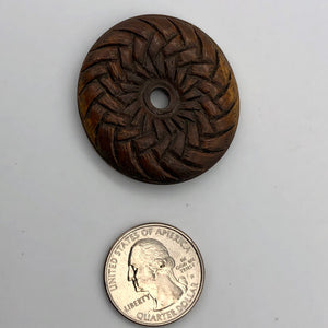 Intricately Carved Teak 41mm Disc Ojime/Netsuke Bead - PremiumBead Alternate Image 2