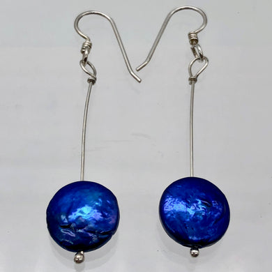 Stunning Cobalt Blue Coin Pearl Drop Earrings in Sterling Silver - PremiumBead Primary Image 1