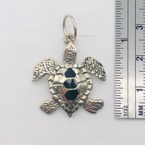 Turtle in Sterling Silver with Onyx Accent Pendant | 1 1/4" Long | Silver |
