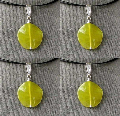 Glowing Green Wavy Coin Serpentine Jade & 925 Sterling Silver Pendant 6737B - PremiumBead Primary Image 1