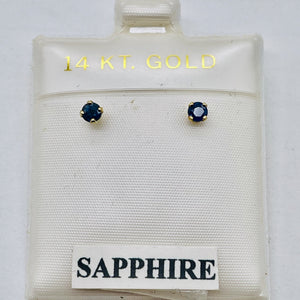 Sapphire 14K Gold 3mm Stud Round Earrings | 3mm | Blue | 1 Pair |