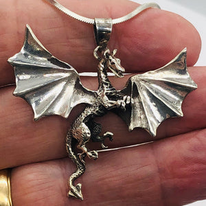 Dragon Sterling Silver Drop/Dangle | 2" Long | Silver | 1 Pendant |