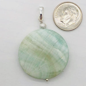 Wavy Hemimorphite Disc Dangle Sterling Silver Pendant| 1 3/4" Long| Aqua/Green |