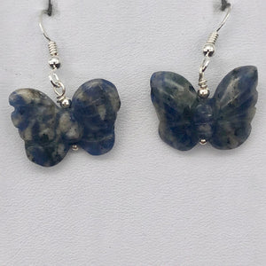 Flutter Carved Sodalite Butterfly Sterling Silver Earrings | 1 1/4 inch long | - PremiumBead Primary Image 1