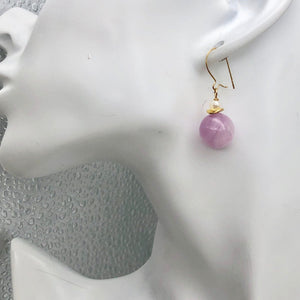 Kunzite and Pearl 14K Gold Filled Drop Earrings | 1" Long | Lavender |