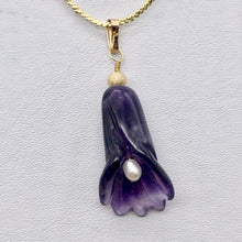 Load image into Gallery viewer, Lily! Natural Carved Amethyst Flower14Kgf Pendant |1 9/16 x 5/16&quot; | Purple | - PremiumBead Alternate Image 5

