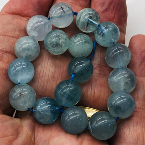 Aquamarine Half Strand Round | 11 mm | Aqua | 17 Beads |