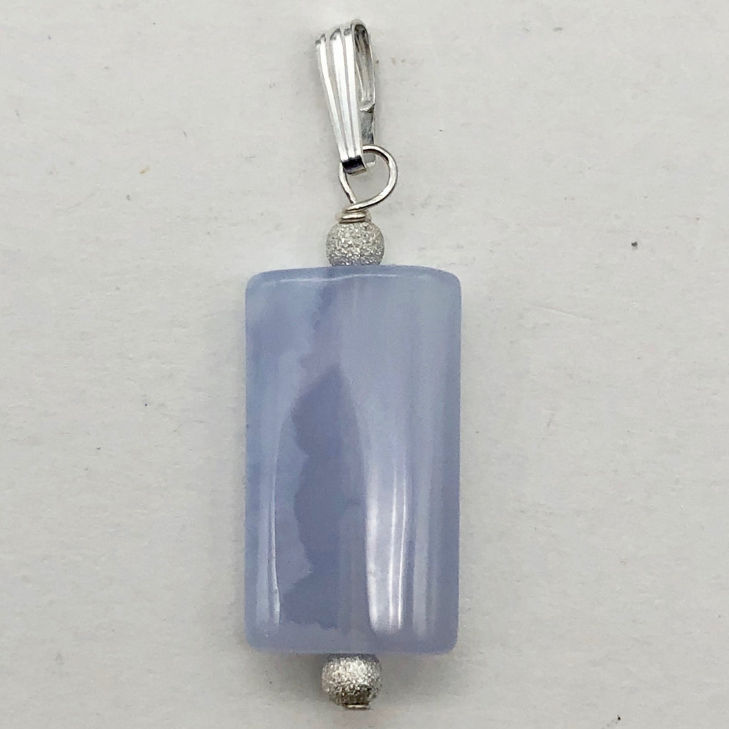 Natural Blue Chalcedony Rectangle Stardust Sterling Silver | 1.5