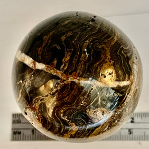 Stromatolite Scry Crystal Round Meditation Sphere | 45mm | Bronze/Black | 1 |