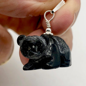 Adorable! Carved Onyx Panda Bear Silver Pendant | 19x14x10mm (Panda) 4mm (Bail Opening) | Black - PremiumBead Alternate Image 4