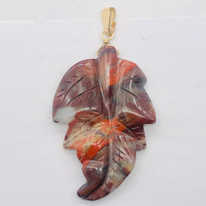 Carved Brecciated Jasper Leaf & 14Kgf Pendant | 2 3/4" long | Red | Leaf |