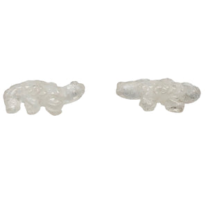 2 Carved Ice Crystal Quartz Lizard Beads | 25x14x7mm | Clear