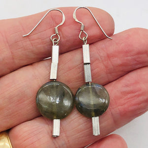 Unique Labradorite Disc and Sterling Silver Earrings 300015