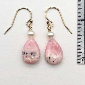 Teardrop Rhodochrosite and Pearl Drop 14K Gold Filled Earrings | 1 1/2" Long | - PremiumBead Alternate Image 4