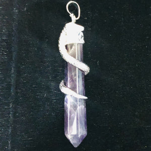 Snake Sterling Silver Fluorite Point | 2 1/4" Long | Purple/Silver | 1 Pendant |