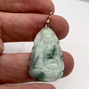 Precious Stone Jewelry Carved Quan Yin Pendant in Green White Jade and Gold - PremiumBead Alternate Image 5