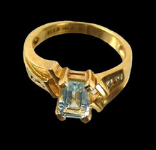 Load image into Gallery viewer, Natural Aquamarine &amp; Diamond Solid 10Kt Yellow Gold Art Deco Ring Size 6 9982G
