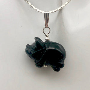 Black Obsidian Pig Pendant Necklace |Semi Precious Stone Jewelry|Silver Pendant| - PremiumBead Primary Image 1