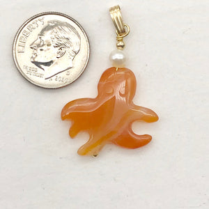 Cartoon Natural Red Carnelian Dangly Octopus 14K Gold Filled Pendant| 1 1/4 " |