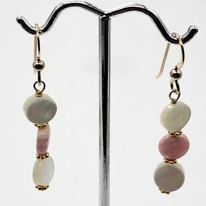 Rhodocrosite Mother of Pearl 14K Gold Filled Drop Earrings | 1 3/4"| Pink White|