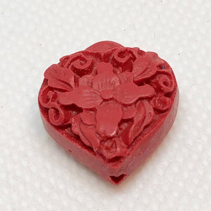 3 Carved Red Cinnabar Orchid Heart Beads 6237 - PremiumBead Alternate Image 3