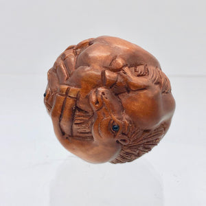 Carved & Signed Horse Sphere Boxwood Netsuke - PremiumBead Alternate Image 3