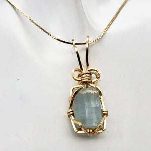 Natural Aquamarine Crystal 14k Wire Wrap Pendant | 1 1/4" Long | Aqua | Crystal| - PremiumBead Alternate Image 2