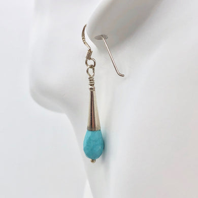 Natural Blue Turquoise and Silver Earrings |Turquoise|1.75