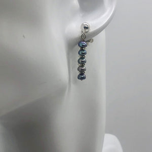 FW Pearls Sterling Silver Drop/Dangle | 1 " Long | Blue Silver | 1 Post Earrings