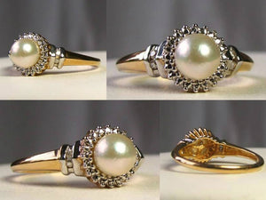 Natural Cream Pearl and Diamonds Solid 10K Yellow Gold Ring Size 7 9982Aw - PremiumBead Primary Image 1