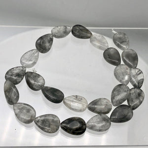 Tourmalated Quartz Teardrop Bead Half-Strand | 18x12x7 | Gray | 12 Beads