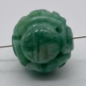 Jade AAA Intricately Carved Round Bead | 14mm | Green | 1 Bead |