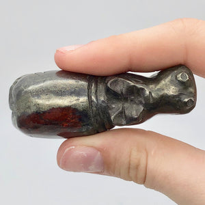 Hematite and Jasper Hippopotamus Figurine | 60x38x24mm | Graphite/Red | 89.9g - PremiumBead Alternate Image 5